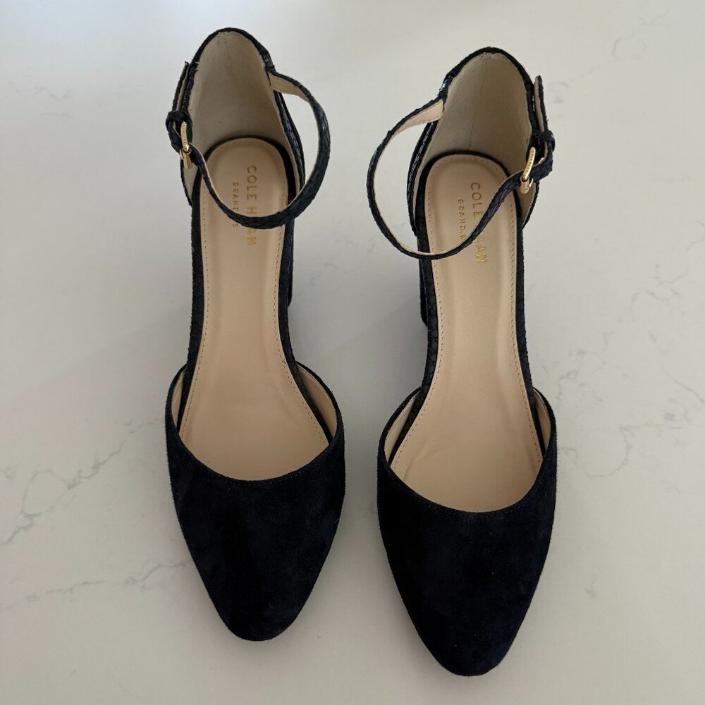 Cole Haan Lara Ankle Strap in Marine Blue Suede Wedge Women's Size 7